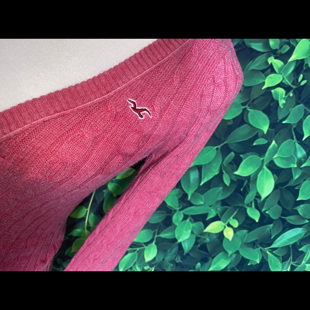 Hollister Y2K Pink Cable Knit Fitted V-Neck Long Sleeve Sweater Top, Size L - Picture 4 of 5